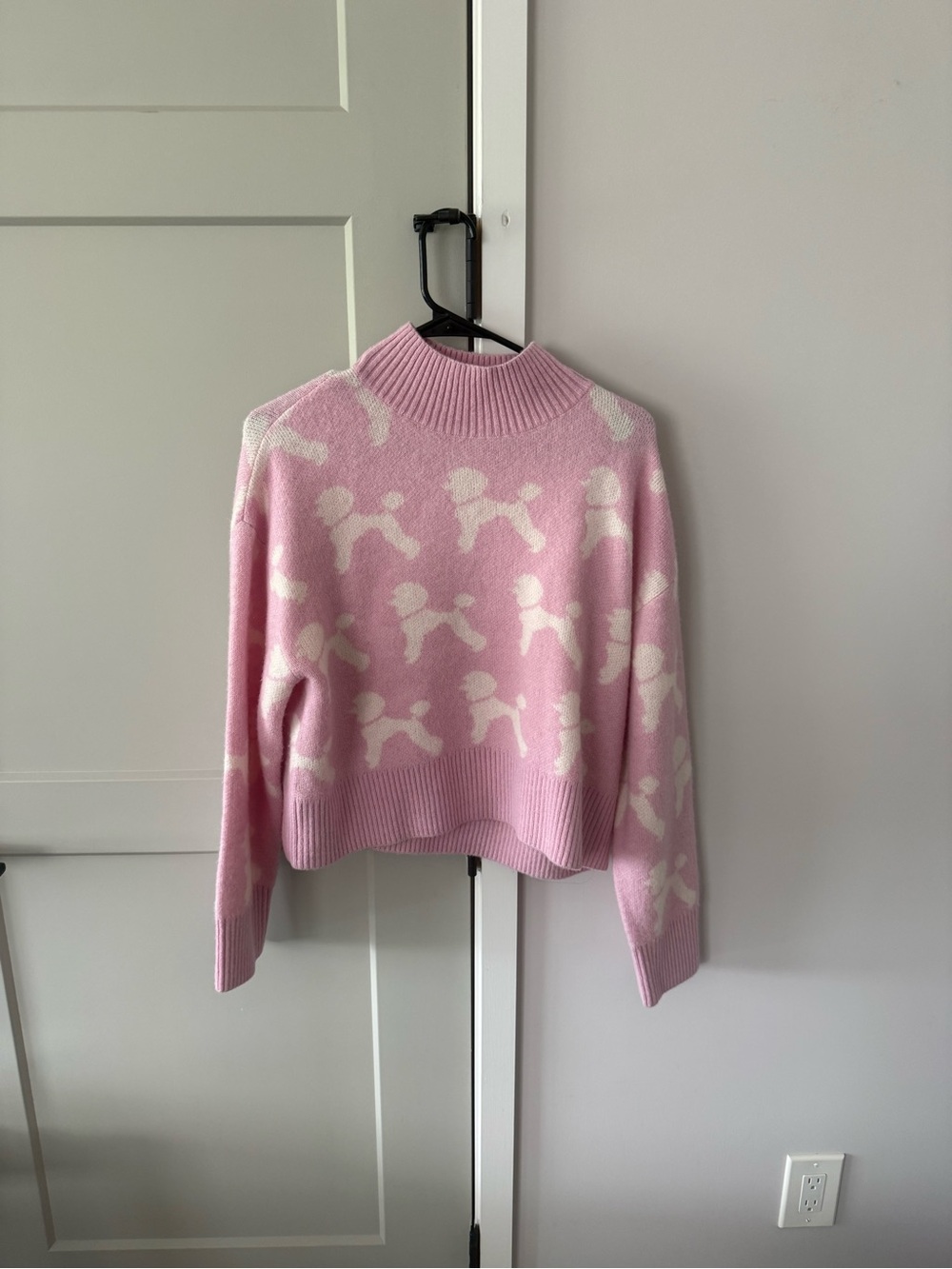 & Other Stories Pink Mock-Neck Poodle Motif Sweater